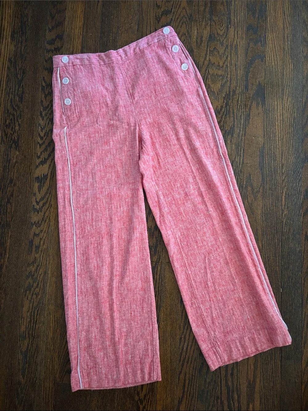 Banana Republic Side Stripe Sailor Button Pants Linen Rayon Wide Leg Size 10 Red